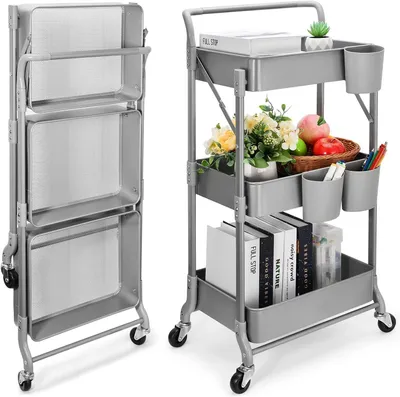 Obrázok produktu pre 3-poschodový kuchynský vozík - Servírovací vozík - Skladací - Organizér - Kuchynský regál