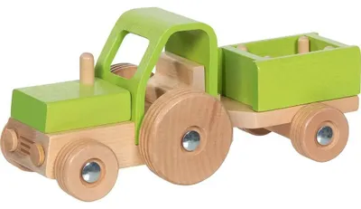 Immagine prodotto di Trattore in legno Goki con rimorchio – Veicolo giocattolo per bambini