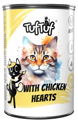 Produktbild von TufTuf | Hundefutter - Katzenfutter Hühnerherzen - Nassfutter Dose 400 g - TufTuf - vollwertige Katzennahrung