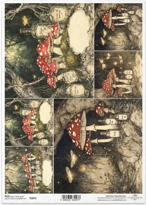 Produktbild von Reispapier für Decoupage A4 - dunkler Wald, Pilze, Fliegenpilze - R2655 - Itd Collection