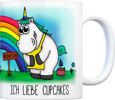 Produktbild von Honeycorns Kaffeebecher mit Einhorn Motiv und Spruch: Ich liebe Cupcakes Becher