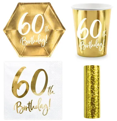 Produktbild von Party Geschirr 60. Geburtstag gold Partyset Einweggeschirr 60 Jahre Teller Becher Servietten