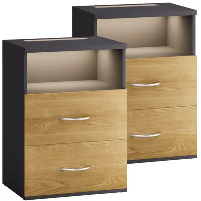 Immagine prodotto di CASARIA® Comodino Set da 2 Illuminazione LED Touch 40x28x55cm in Legno 2 Cassetti Camera da Letto Tavolino Comodini