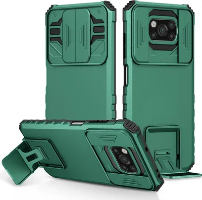 Image de Etui pour Xiaomi Poco X3 NFC / X3 Pro étui de protection militaire double couche avec support et protection coulissante de l'appareil photo vert