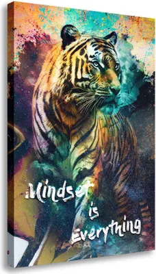 Produktbild von Wandbild Leinwandbild Motivation Tiger Mindset Kunstdruck XXL Wanddeko: 80x120x4cm