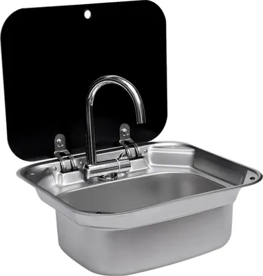 Obrázek produktu pro Umyvadlo, multifunkční design, odolné materiály, černá a stříbrná