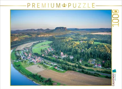 Produktbild von CALVENDO Puzzle Blick von der Basteiaussicht auf Elbe und Lilienstein | 1000 Teile Lege-Größe 64x48cm Foto-Puzzle für glückliche Stunden