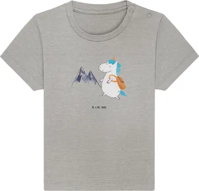 Produktbild von Mr. & Mrs. Panda Organic Baby Shirt Einhorn Bergsteiger 12. - 18. Monat - Heather Grey - Geschenk, Kinder, Einhörner, Reisen, Urlaub, , Unicorn, T-Shirt, Top, Berge