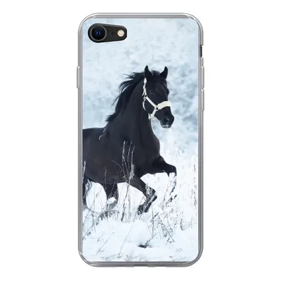 Produktbild von MuchoWow® Handyhülle Schutzhülle Hülle für iPhone SE 2020 Pferd - Schnee - Winter Silikon Softcase Handy Hülle - Kartenbesitzer