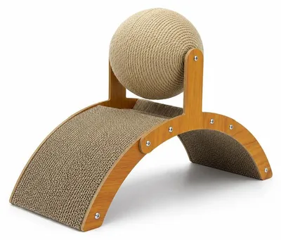 Produktbild von 2-in-1 Kaninchen Kratzspielzeug – Sisalball 360° und Kratzpappe mit Holzbrücke – Natur-Kratzbrett und Nagespielzeug für Kaninchen, Frettchen und Chinchillas