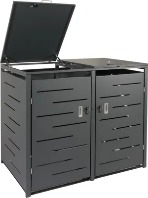 Immagine prodotto di coperchio per pattumiera a 2 scomparti HWC-E83, coperchio per pattumiera, estensibile 117x131x80cm ~ antracite, acciaio 54kg