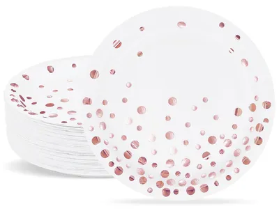 Produktbild von Pappteller - Mit Roséfolie - Dessertteller für Partys - Weiß - 18 cm - 50 Stück