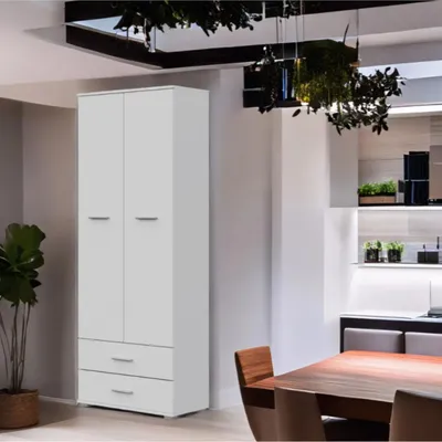 Produktbild von Schrank FAUSKE - 2 Schubladen - Weiß - Breite 69 cm, Höhe 180 cm, Tiefe 36 cm