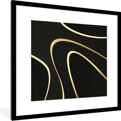 Produktbild von MuchoWow® Gerahmtes Poster Goldene Wellen auf schwarzem Hintergrund 40x40 cm - Poster mit Schwarzem Bilderrahmen Wandposter Rahmen Foto Bilder - Poster - Plakat im Rahmen