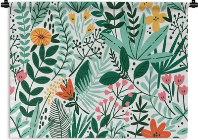 Produktbild von MuchoWow® Wandteppich Wandbehang Sommer - Flora - Weiß 150x112 cm Tapisserie Dekoration Wandtuch - Wanddecke - Wandteppiche