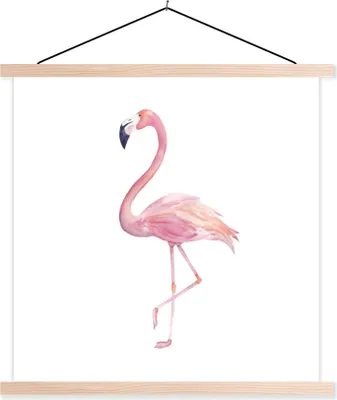 Produktbild von MuchoWow® Textilposter Flamingo - Federn - Rosa 40x40 cm mit holzfarbenen Rahmen - Posterleiste