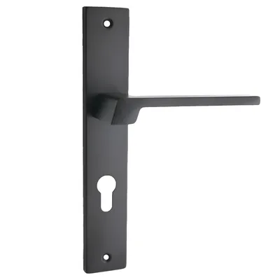 Produktbild von Domino Türgriff 72 PZ Drückergarnitur für Zimmertür, Bürotür, Kellertür, Innentür, L-Form, Aluminium Schwarz CANTORO BLACK