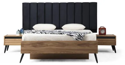 Produktbild von Modern Schlafzimmer Set Besteht aus Stilvoll Bett und 2x Nachttische 3tlg.