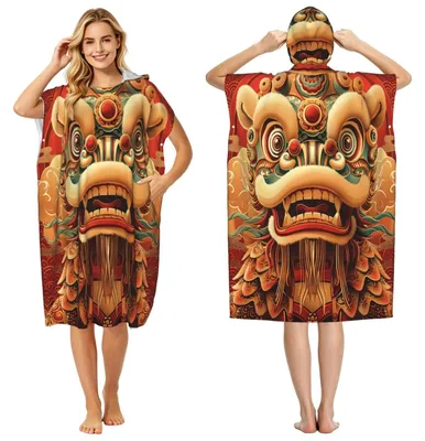Image de Poncho de bain pour adultes - Poncho de plage en microfibre avec capuche