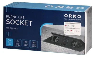 Zdjęcie produktu dla Blok uchylny wpuszczany ORNO OR-GM-9034/B, 2x 230V, 1x USB-A, 1x USB-C, czarny