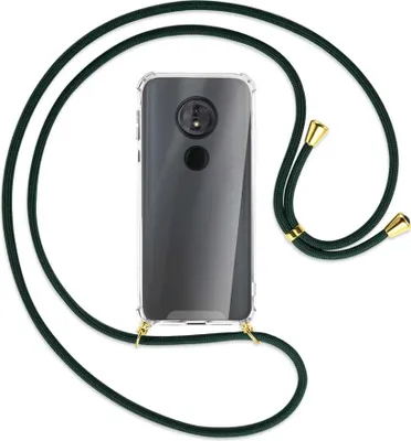 Produktbild von Handykette Backcover-Schutzhülle mit Band (Metall goldfarben) für Motorola Moto E5 / G6 Play - dunkelgrün