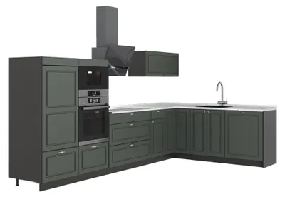 Obrázok produktu pre Rohová kuchyňa Vicco Fame-Line Zelený a zlatý vidiecky dom/antracitová 347 x 207 cm, AP Marble, Model 63571