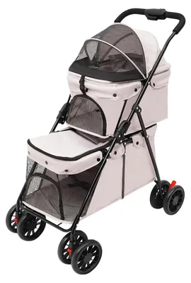 Produktbild von Doppelter Haustierbuggy - Hunde- und Katzenwagen - 15 kg Tragkraft - 4 Räder - Sicherheitsgurt - Aufbewahrungstasche - Für kleine Hunde und Katzen