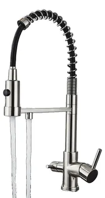Produktbild von Gefilterte Küchenarmatur, Doppelgriff, Flexibler Auslauf, Bürstetes Nickel