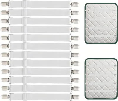 Produktbild von Set mit 12 verstellbaren Spanngurten + Metallclips für Matratzen/Lattenroste/Sofas, robuste Gummibänder