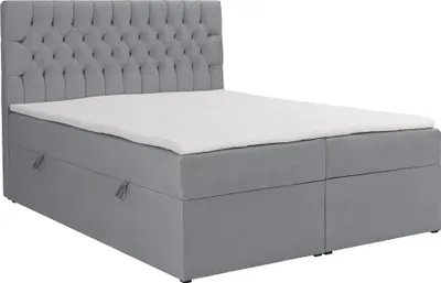 Produktbild von Selsey Daissy – Boxbett 180×200 mit Matratze und Topper, Samt, Grau