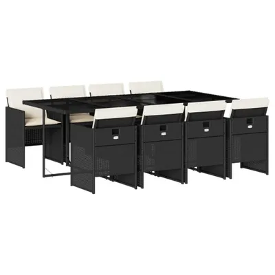 Produktbild von vidaXL 9-tlg. Garten-Essgruppe mit Kissen Schwarz Poly Rattan