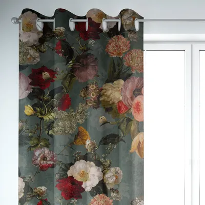 Produktbild von SCHÖNER LEBEN. Vorhang Samt Vintage Rosen Blumen mint 245cm oder Wunschlänge Aufhängung Ösen