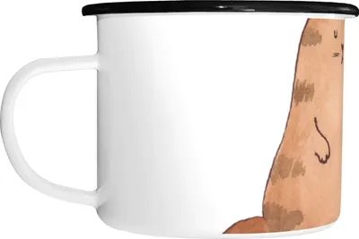 Produktbild von Mr. & Mrs. Panda Pott Katze Wasserglas - Weiß - Geschenk, Wasser, Emaille Tasse, Teetasse, Große, Emailletasse, Cat, Cats, Haferl, Katzen