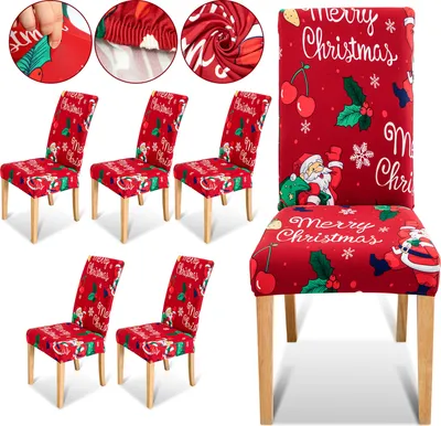 Obrázek produktu pro Yakimz Vánoční židle kryt 6 kusů Vánoční židle kryty sedadla kryty Stretch High Back Slipcovers pro Christmasel banket, červená