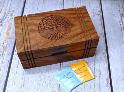 Image de Omgoods - Boîte à thé en bois avec 6 compartiments pour sachets de thé
