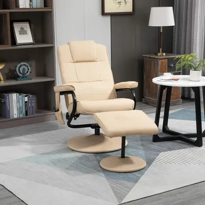 Produktbild von Relaxsessel mit Hocker, 360°drehbarer Fernsehsessel mit Massage, Liegefunktion, Massagesessel mit Seitentasche