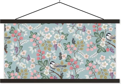 Produktbild von MuchoWow® Textilposter Blumen - Illustration - Muster 120x60 cm mit schwarzem Rahmen - Dekoration Schlafzimmer