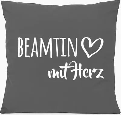 Produktbild von Huuraa Kissen Beamtin mit Herz 40x40cm mit Füllung Steel Grey Baumwolle Dekokissen Geschenkidee