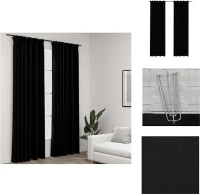 Obrázek produktu pro vidaXL Zatemňovací závěsy háčky plátěný vzhled 2ks. černé 140x245cm - Záclony a závěsy