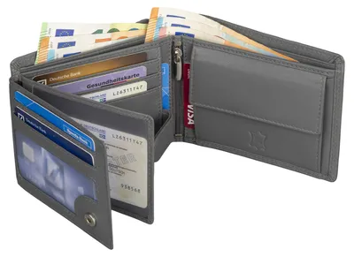 Produktbild von Leder Geldbörse Herren Portemonnaie RFID Querformat Geldbeutel Echtleder (9911) Grau