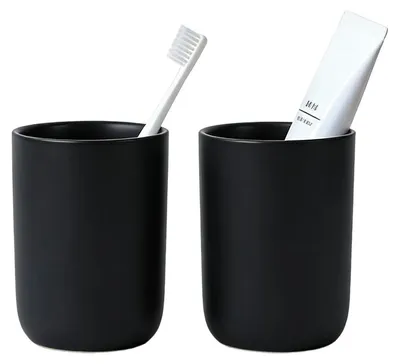 Produktbild von Zahnputzbecher Keramik Set 2 Stück Streifen Schwarz Ø 7 x 12 cm