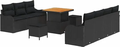 Image de vidaXL Ensemble de canapé de jardin avec coussin avec mémoire 10 pcs noir