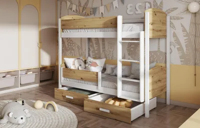 Obrázek produktu pro Dětská patrová postel 90x190 BESNA - bílá / dub artisan, pravé provedení