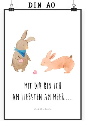 Produktbild von Mr. & Mrs. Panda Bild Hasen Muschel DIN A0 - Weiß - Geschenk, Wandbild, wanddeko, Meer, Muscheln, Freundin, Muttertag, Wanddekoration, wanddruck, Strand, Plakat