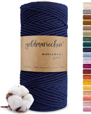 Produktbild von Makramee Garn (Tiefsee) 3mm x 100m - 100% Baumwolle - Makrameegarn Baumwollgarn für DIY-Handwerk wie Halskette, Armband, Schlüsselanhänger