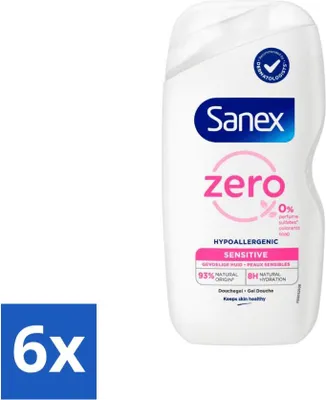 Obrázek produktu pro Sanex Zero% sprchový gel – pro citlivou pokožku – bez parfemace a sulfátů – hypoalergenní – 400 ml – výhodné balení – 6 kusů