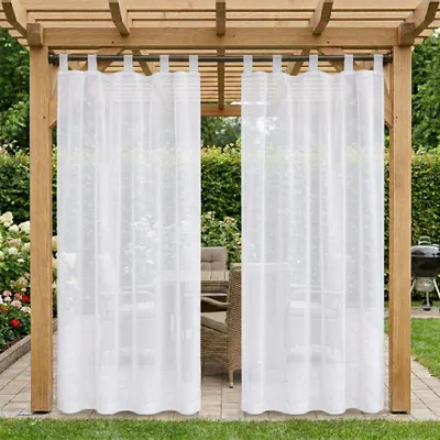 Produktbild von Outdoor Vorhang Wetterfest Wasserdicht Transparent Voile mit Abnehmbaren Schlaufen Gardinen für Balkon Terrasse Pavillon, Weiß, B132xH213cm