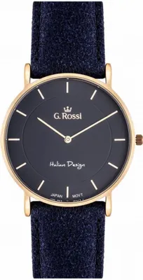 Produktbild von Elegante Quarz Uhr GR737A6F32, 80 mm Gehäusedurchmesser, 20 mm Armbandbreite, Marineblau, Leder/Edelstahl, 30 m wasserdicht