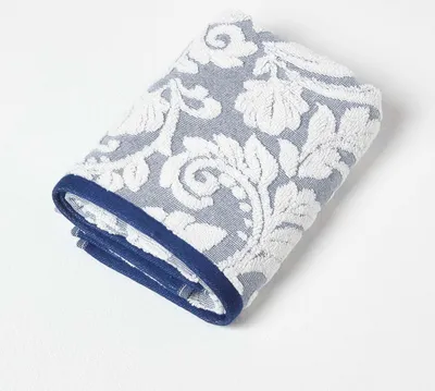 Produktbild von HOMESCAPES Gästehandtuch mit Damast-Muster 100% türkische Baumwolle 600g/m² Handtuch 40x60cm - dunkelblau