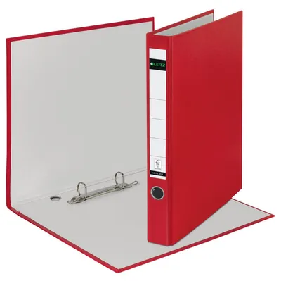 Produktbild von Leitz Ringordner, DIN A4, 35 mm Rücken, 2-D-Ringmechanik, rot, ohne Schlitze, Maße: 318 x 287 mm